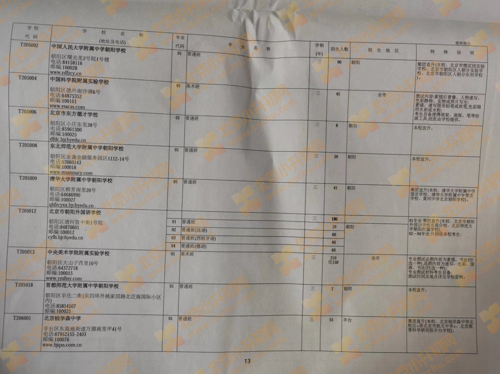 2024年北京中考中招普通高中学校提前招生计划