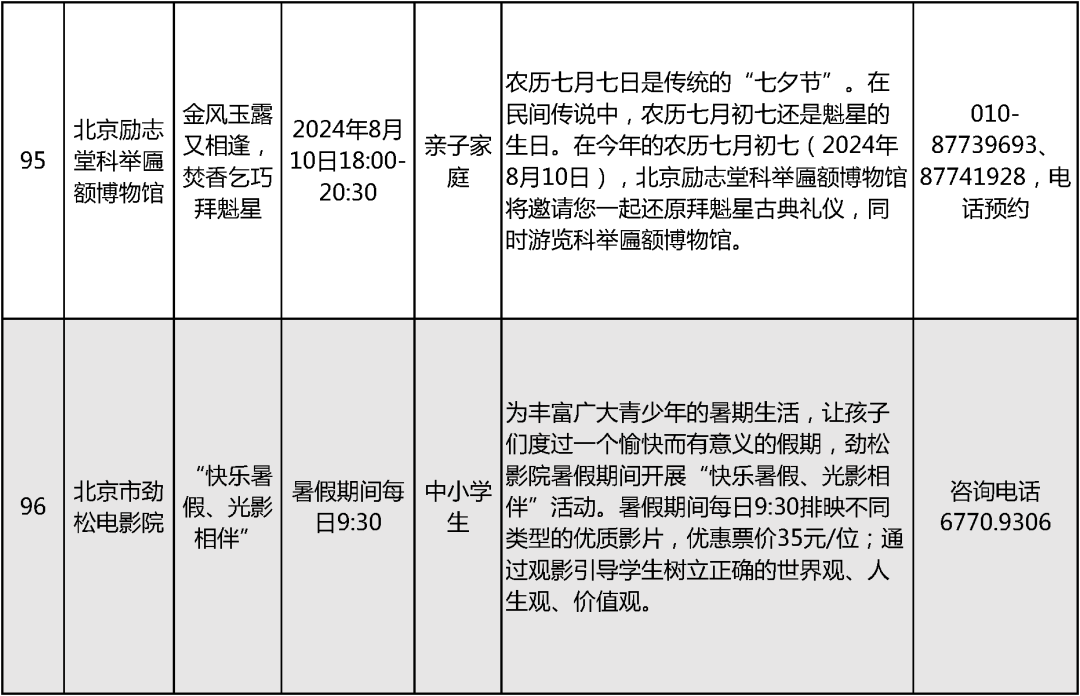 2024北京中小学暑假活动