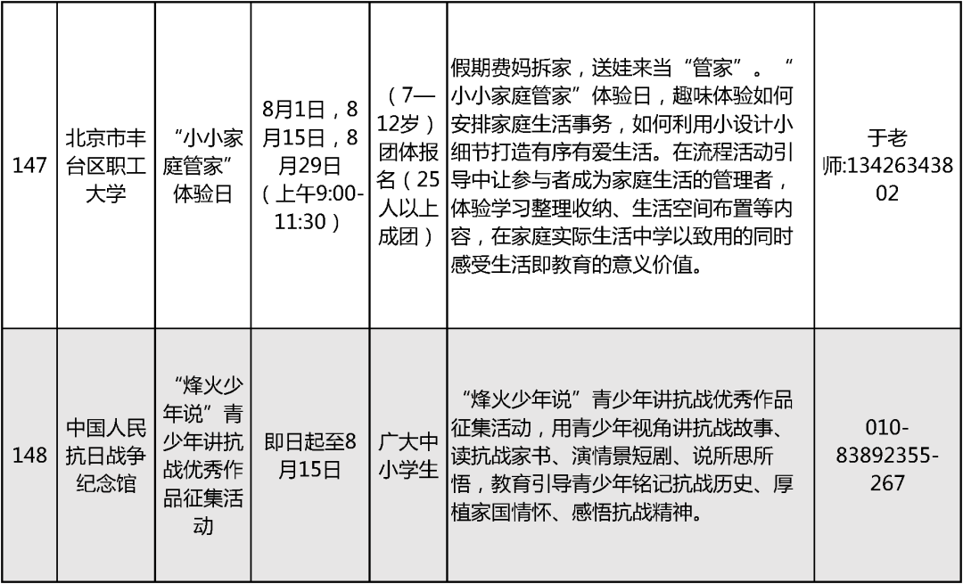 2024北京中小学暑假活动