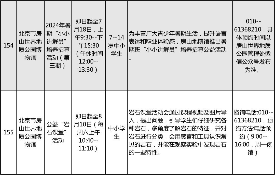 2024北京中小学暑假活动