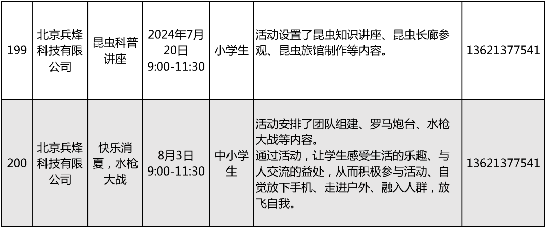 2024北京中小学暑假活动