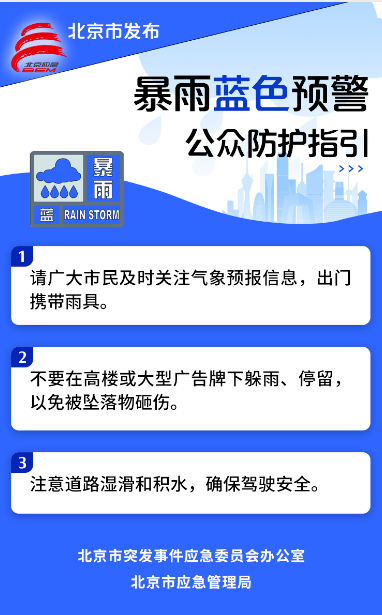 暴雨蓝色预警公众防护指引
