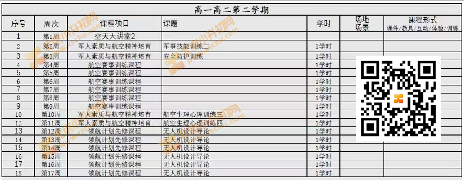 十五中学教育集团“冯如航空创新班”特色课程计划安排表