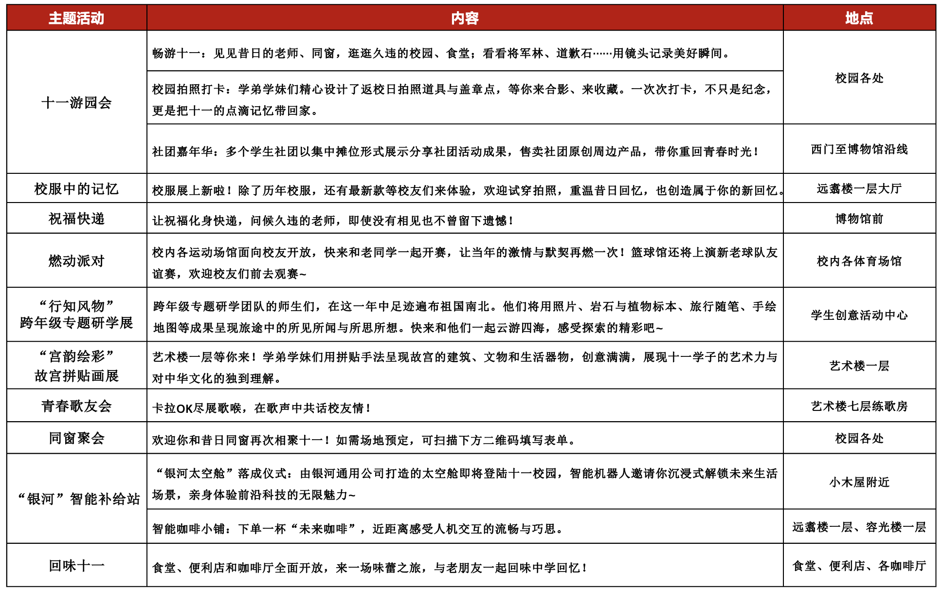10月1日十一学校校友返校日活动内容