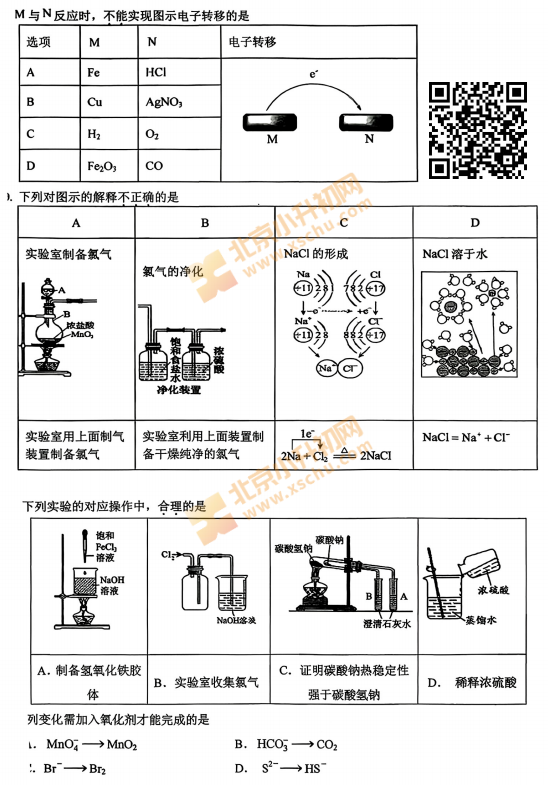 2025-2026学年第一学期朝阳区日坛中学高一期中化学试卷