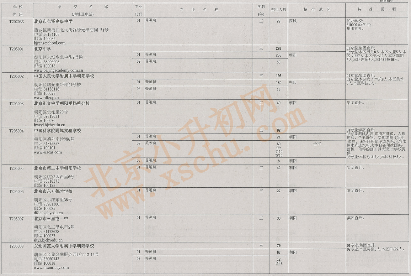 2026年北京中考中招普通高中学校提前招生计划