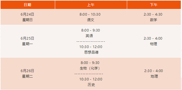 2018年北京中考考试时间安排