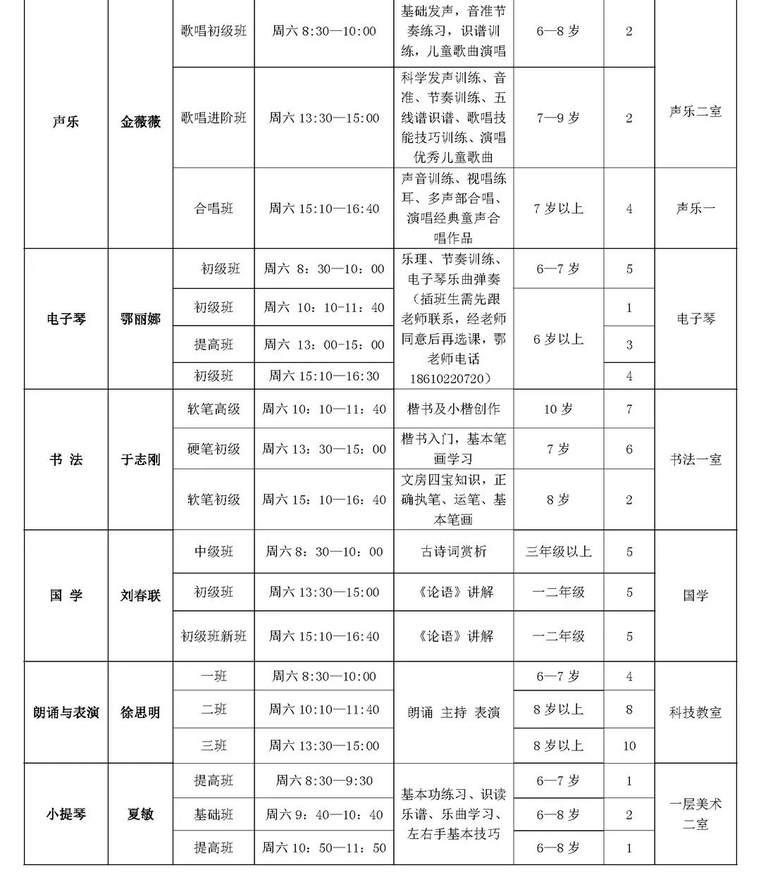 西城德胜少年宫2019年秋季插班生课程表2