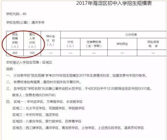 清河中学2017小升初招生计划