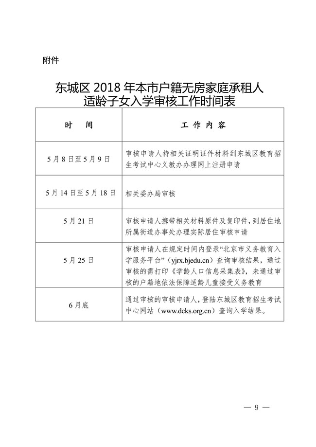 2018东城本市户籍无房家庭承租人适龄子女入学审核实施细则9