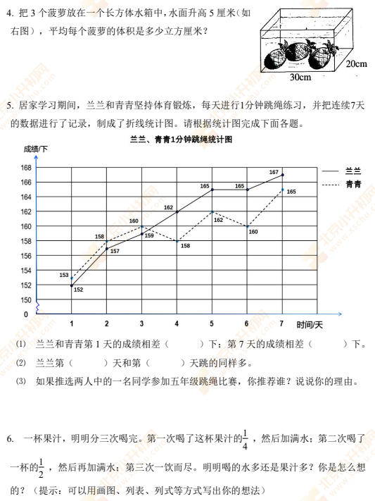 2021-2022学年第二学期石景山小学五年级数学期末试题4