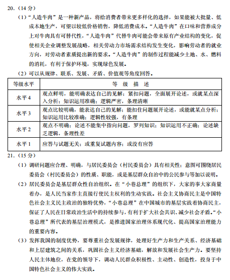 2020年北京高考适应性测试思想政治试题答案2