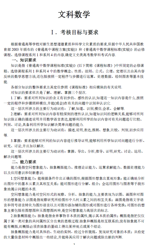 2019全国高考文科数学大纲