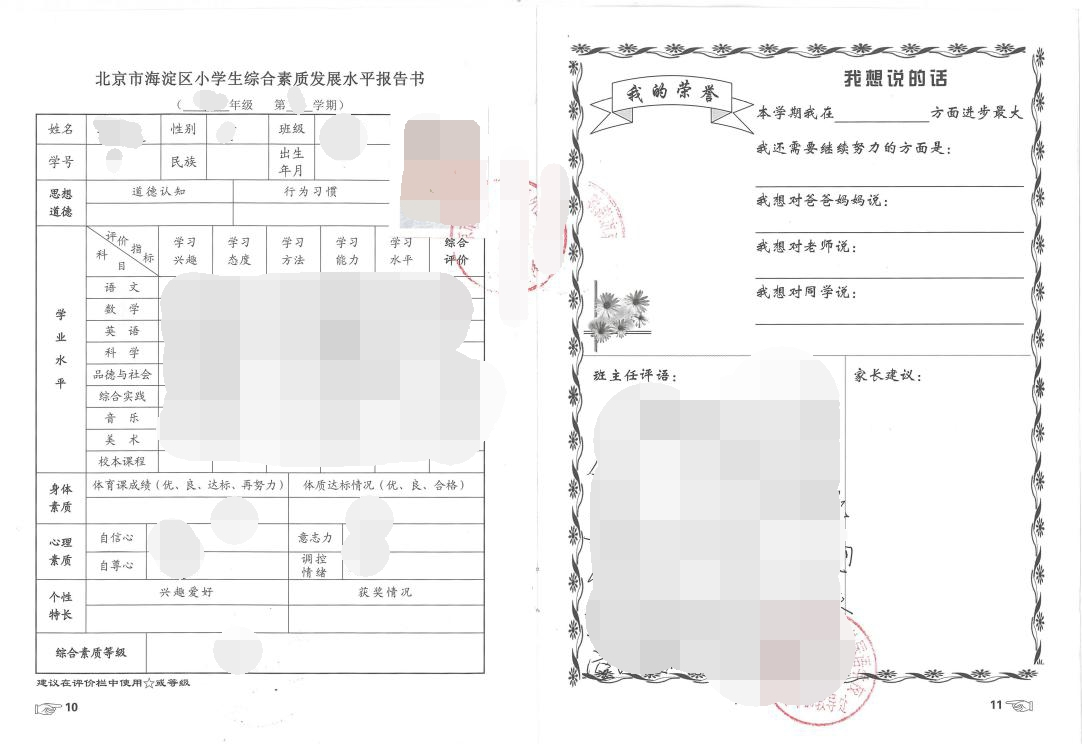 北京市海淀区小学生综合素质发展水平报告书样本