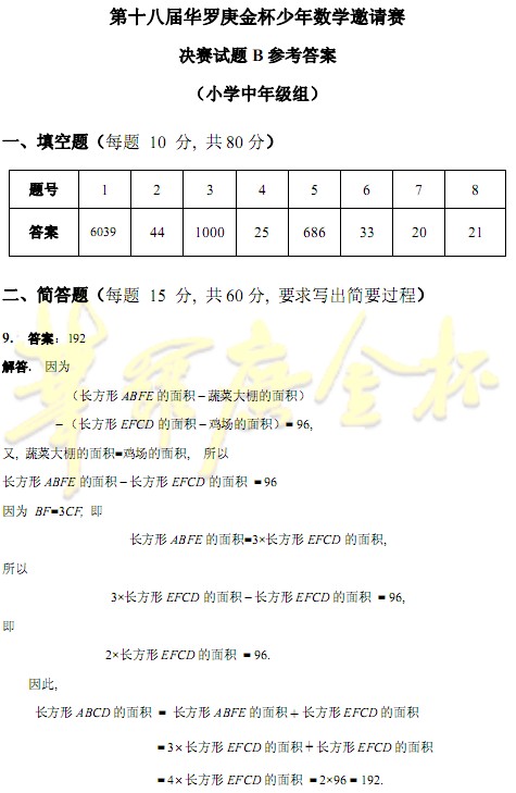 2013第18届华杯赛小中组决赛试题B答案-www.xschu.com