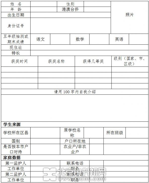 人大附中朝阳学校学生信息登记表-www.xschu.com